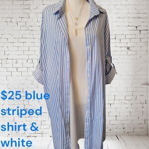 Blue and White Striped Women's Top & Tank